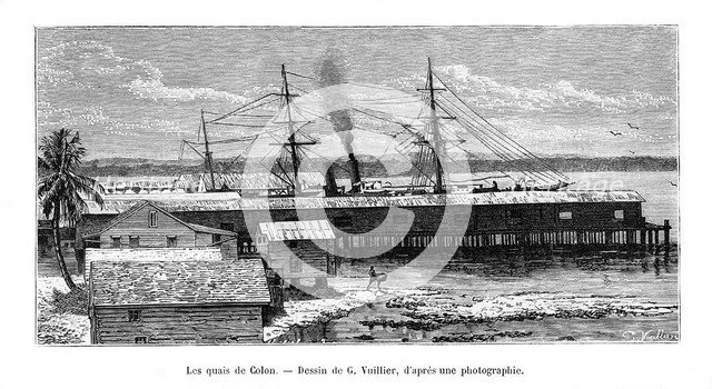 Quays at Colón, Panama, 19th century. Artist: Vuillier