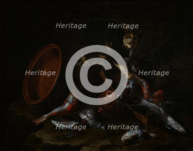 A Cat Stealing Fish, late 1660s. Creator: Giuseppe Recco.