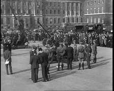 Anti-Aircraft Guns in Horseguard's Parade With Army Officers Attending and Bystanders Look..., 1937. Creator: British Pathe Ltd.