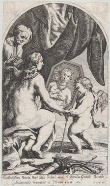 Venus before a mirror held by Cupid while her hair is combed by an old woman, 1631. Creator: Willem Panneels.