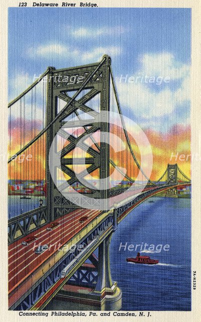 Delaware River Bridge connecting Pennsylvania and New Jersey, USA, 1937. Artist: Unknown
