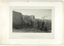 Workers Crowning the Breach of Bastion 7, from Souvenirs d’Italie: Expédition de Rome, 1859. Creator: Auguste Raffet.