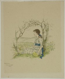 Seated Girl with Primroses, 1886. Creator: Catherine Greenaway.