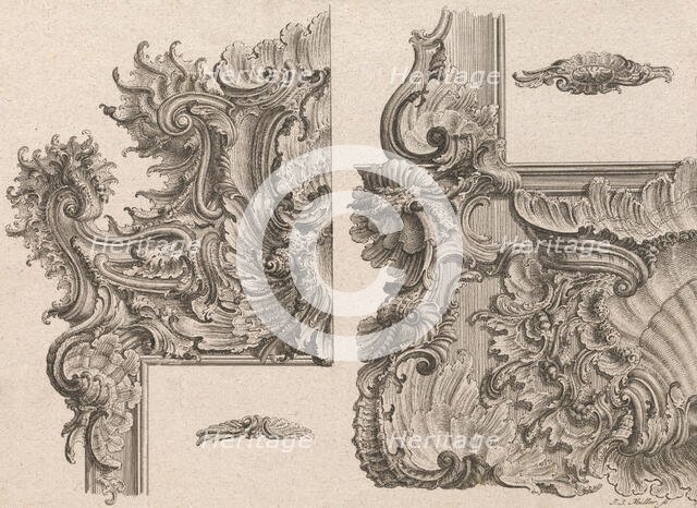 Suggestions for the Decoration of Frames, Plate 3 from 'Außzierungen zu Thü..., Printed ca. 1750-56. Creator: Johann Sebastian Muller.