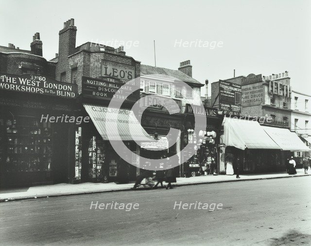 Row of shops including the West London Workshops for the Blind, London, 1913. Artist: Unknown.