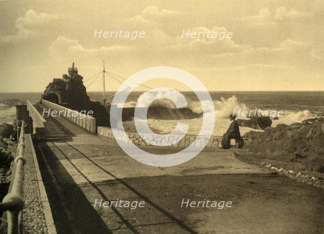 'Biarritz - Au Rocher de la Vierge par gros remps, c1930. Creator: Unknown.
