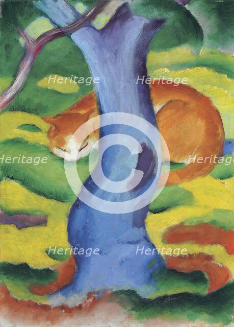 Children's Picture (Cat Behind A Tree), 1910-1911. Creator: Marc, Franz (1880-1916).
