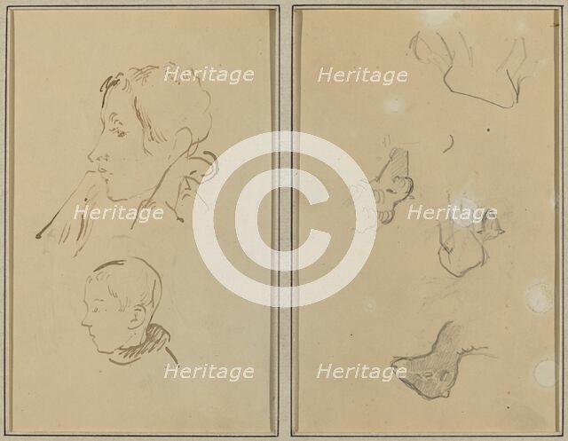 Two Heads; Studies of Sheep [recto], 1884-1888. Creator: Paul Gauguin.