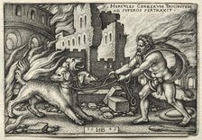 The Labors of Hercules: Hercules Dragging Cerberus from the Underworld, 1545. Creator: Hans Sebald Beham (German, 1500-1550).