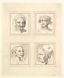 Four Heads (from Characaturas by Leonardo da Vinci, from Drawings by Wincelslaus Hollar, o..., 1786. Creator: Unknown.
