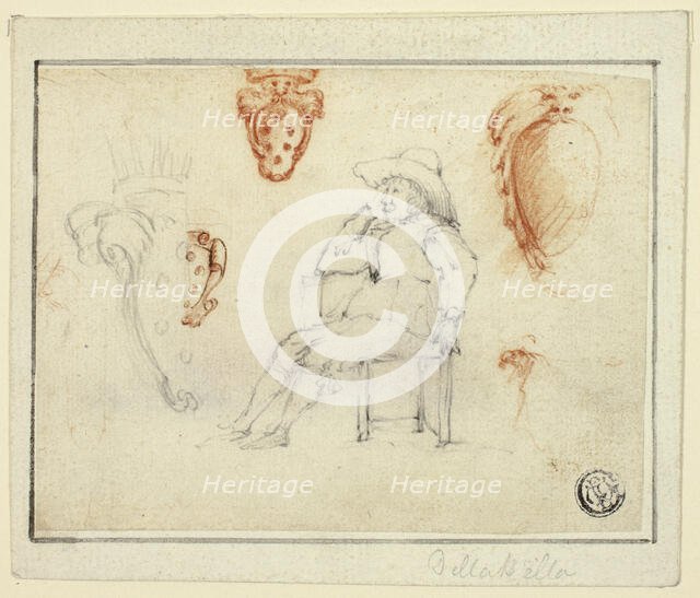 Sketches of Seated Man, Medici Coats of Arms, n.d. Creator: Stefano della Bella.