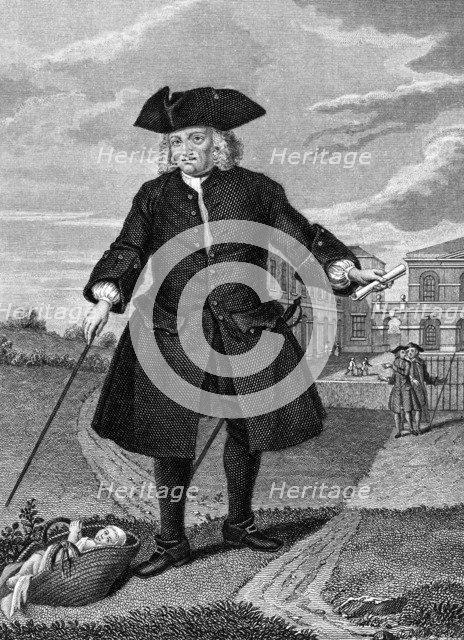 Thomas Coram outside the Foundling Hospital, London, (c1750?). Artist: Unknown