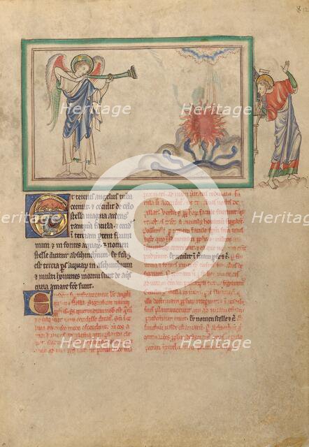 The Third Trumpet: The Burning Star Falls into the River; Dyson Perrins Apocalypse, about 1255-1260. Creator: Unknown.