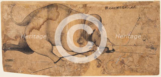 Rao Ram Singh’s Elephant Gone Amok, c. 1700. Creator: Unknown.