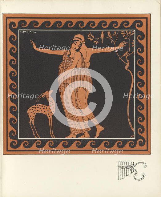 Tamara Karsavina and Vaslav Nijinsky in the Ballet Daphnis et Chloé by M. Ravel, 1914. Creator: Barbier, George (1882-1932).