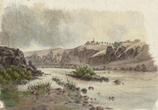 Church on a bank above a river, 1860-1900. Creator: Jan Nowopacký.