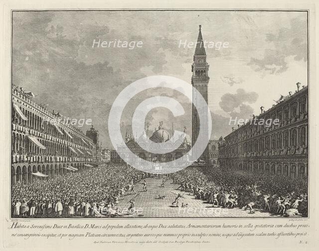 The Doge Carried around the Piazza San Marco, 1763/1766. Creator: Giovanni Battista Brostoloni.