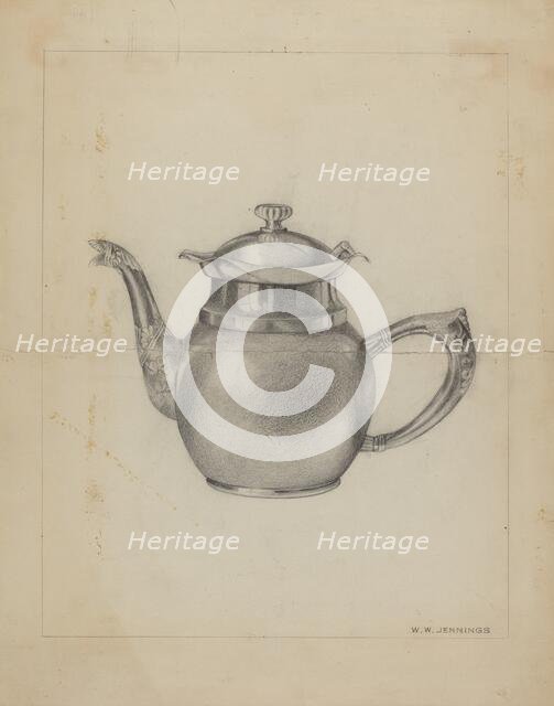 Silver Teapot, 1935/1942. Creator: Walter W. Jennings.