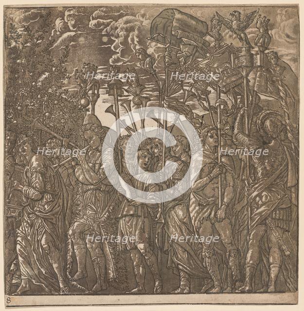 The Triumph of Julius Caesar: Soldiers Carrying Banners and Standards, 1593-99. Creator: Andrea Andreani (Italian, about 1558-1610).