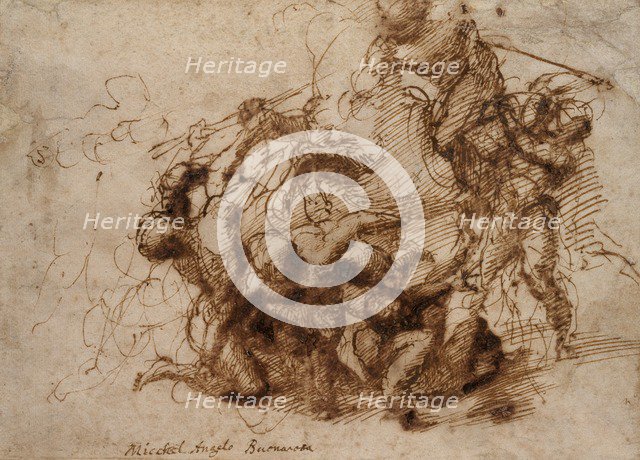 A Battle Scene, early 16th century.  Artist: Michelangelo Buonarroti.