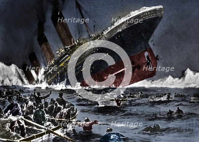 The sinking of SS Titanic, 14 April 1912. Artist: Unknown.