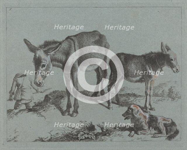 Donkey with her Foal, a Dog, and a Peasant Man, 1762/1763. Creator: Francesco Londonio.