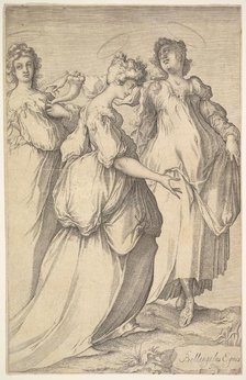 Three Haloed Female Figures, ca. 1610-50. Creator: Matthaus Merian.