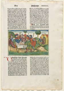 Offering of the Paschal Lamb from the German Bible published by Anton Koberger, Nürnberg, 1483. Creator: Anonymous.