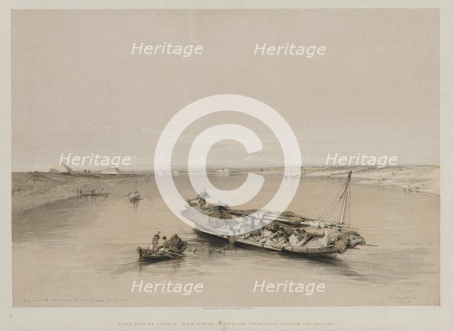 Egypt and Nubia, Volume I: View on the Nile Looking Towards the Pyramids of Dashour and Saccara, 184 Creator: Louis Haghe (British, 1806-1885); F.G.Moon, 20 Threadneedle Street, London.