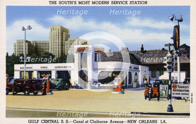 Gulf Central Service Station, Canal at Claiborne Avenue, New Orleans, Louisiana, USA, 1940. Artist: Unknown