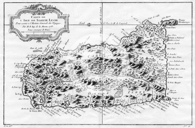 A map of  St Lucia, the West Indies, 1758.Artist: N Bellun