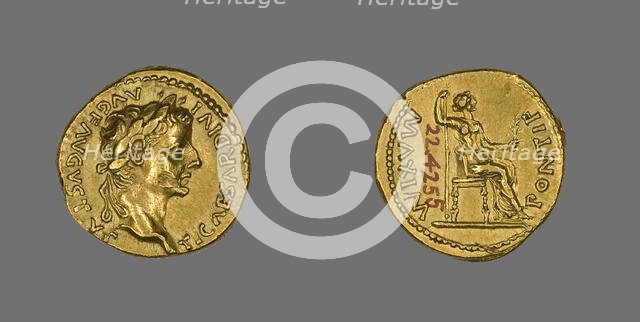 Aureus (Coin) Portraying Emperor Tiberius, 26-37. Creator: Unknown.