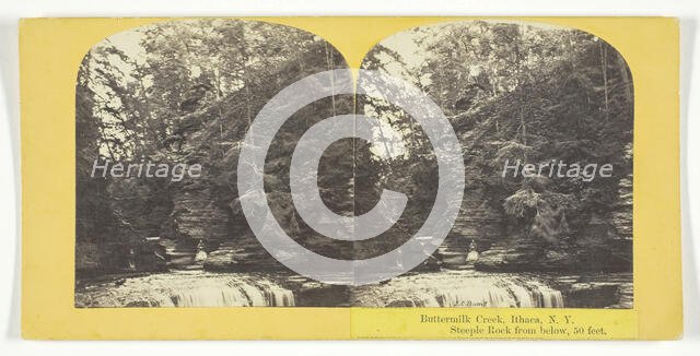 Buttermilk Creek, Ithaca, N.Y. Steeple Rock from below, 50 feet, 1860/65. Creator: J. C. Burritt.