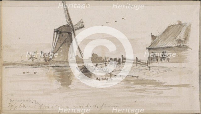 Mills and houses on the Rotte, 1864. Creator: Johannes Tavenraat.