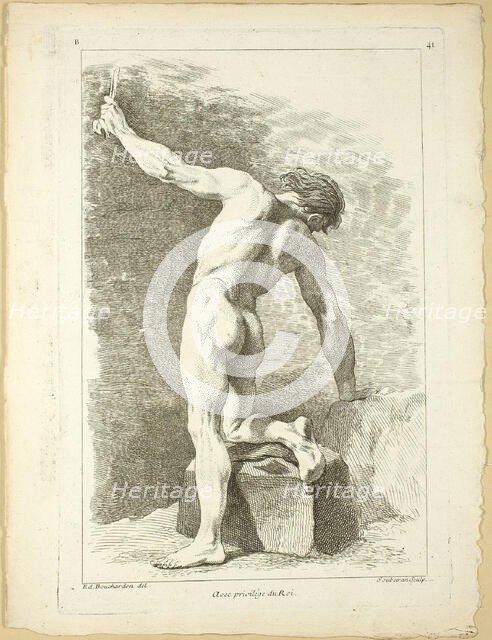 Figure, from Seconde livre de figures d’Academies gravées en Partie par les..., published 1745. Creators: Pierre Soubeyran, Jombert Père.