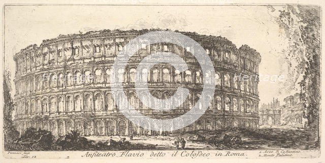 Plate 12: Flavian Amphitheater, called the Colosseum. 1. Arch of Constantine. 2. Palat..., ca. 1748. Creator: Giovanni Battista Piranesi.