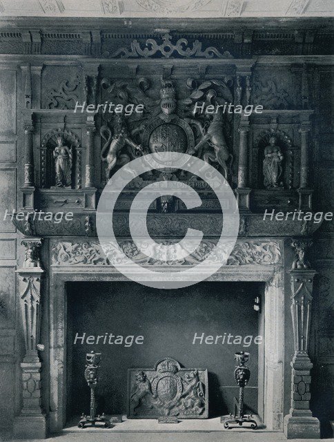 'Chimneypiece with Arms of James I, circa 1606: from the Old Palace, Bromley-By-Bow', 1945. Artist: Unknown.