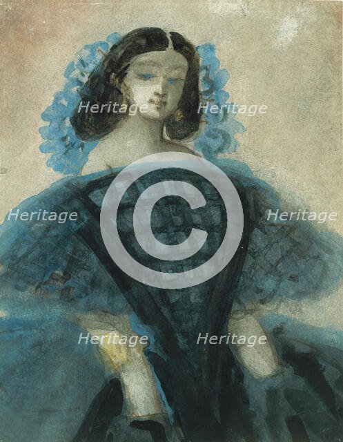 Young Woman in a Blue and Black Dress, ca. 1863 (?). Creator: Constantin Guys.