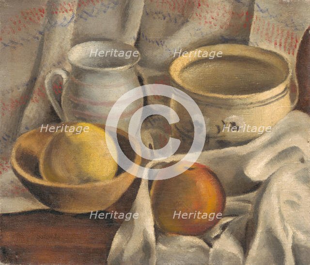 Still Life with Ceramic Pots and Apples, 1925-1927. Creator: Mikulas Galanda.