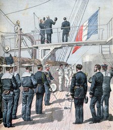 Salute to the flag, French naval manoeuvres, 1891. Artist: Henri Meyer