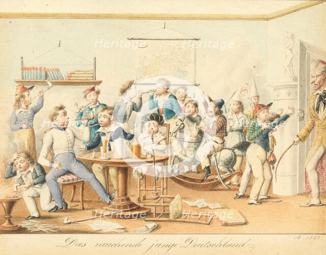 The smoking young Germany, 1843. Creator: Schoeller, Johann Christian (1782-1851).