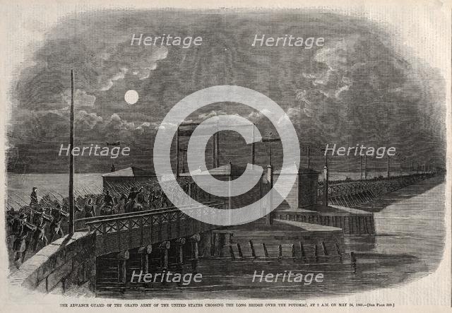 The Advance Guard of the Grand Army of the United States Crossing the Long Bridge…, 1861, 1861. Creator: Winslow Homer (American, 1836-1910).