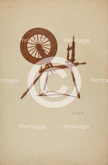 Shaker Spinning Wheel Flax, c. 1941. Creator: George V. Vezolles.