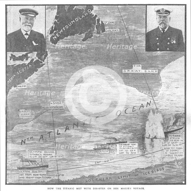 'How the Titanic met with Disaster on her Maiden Voyage', April 20, 1912. Creator: Unknown.