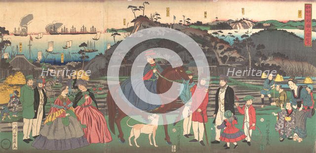 Foreigners Visiting the Famous Site of Mt. Gongen in Kanagawa, 2nd month, 1861. Creator: Yoshikazu.