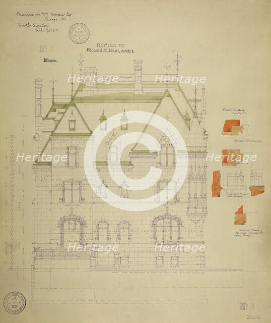 William Borden Residence, Chicago, Illinois, South Elevation, 1886. Creator: Richard Morris Hunt.