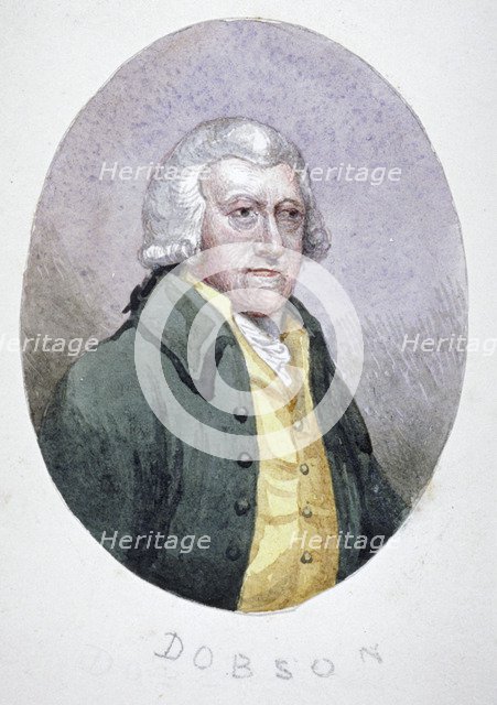 Mr Dobson, a tradesman of Fleet Street, wearing a wig, coat and waistcoat, c1780. Artist: Anon