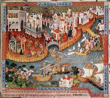 Marco Polo sailing from Venice in 1271, (15th century) . Artist: Unknown