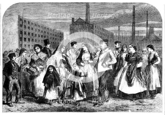 The Cotton Famine: group of mill operatives at Manchester, 1862. Creator: Unknown.