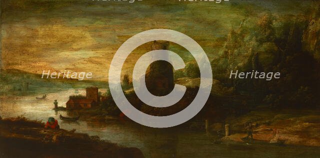 Landscape with a Tower by the Lake, 17th century. Creator: Unknown.